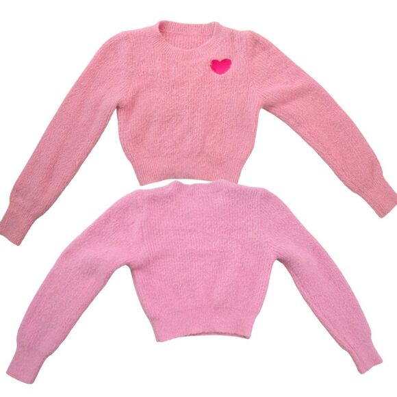Women's Pink Sweater Heart Pattern Fuzzy Crop Sweater Size Medium - Picture 5 of 8
